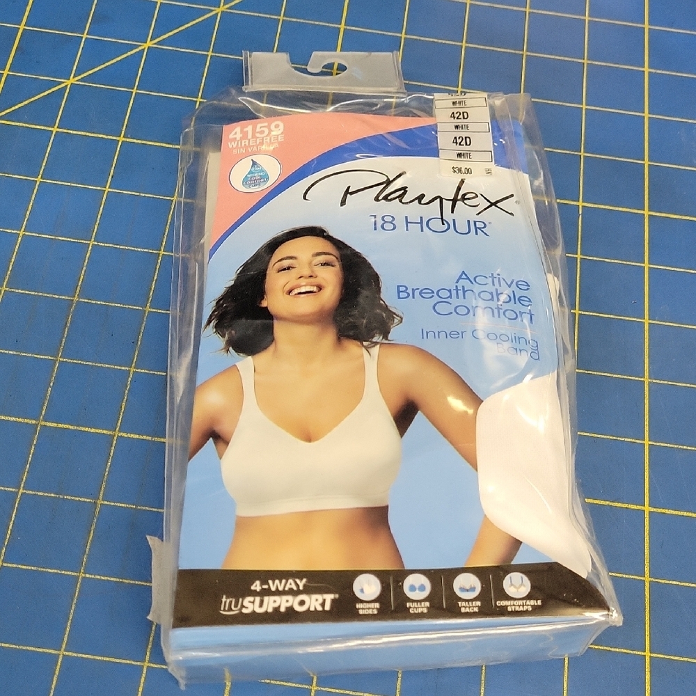 Playtex 18 Hour Wireless Active Breathable Comfort Bra White 42D NWT